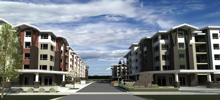 front rendering of building 3 of the Apple Valley housing project in Kelowna