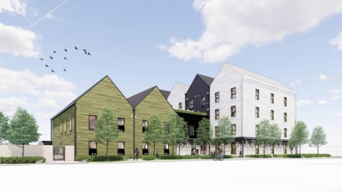 Sunshine street view rendering three big, homes