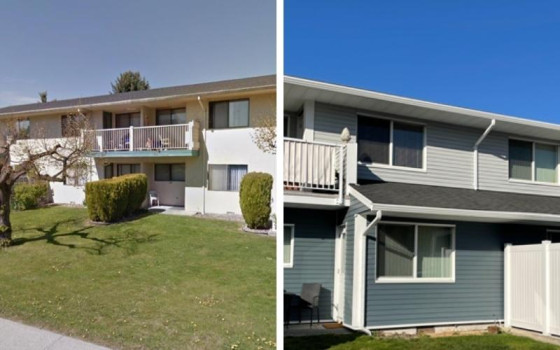 White and blue two story building 
