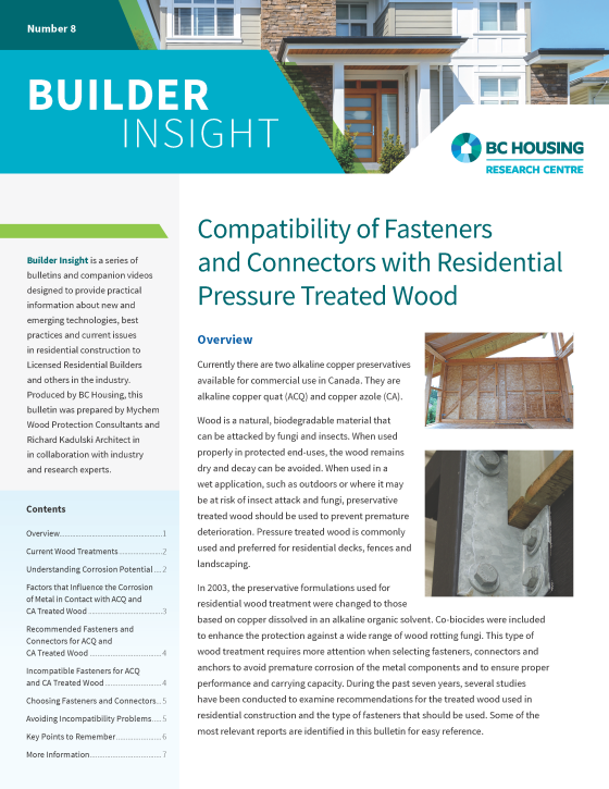 Cover Page Building Insight 08 Compatibility of Fasteners and Connectors with Residential Pressure Treated Wood
