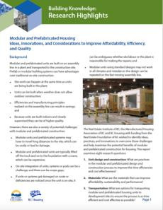 Modular and Prefabricated Housing - Ideas, Innovations, and Considerations to Improve Affordability, Efficiency, and Quality