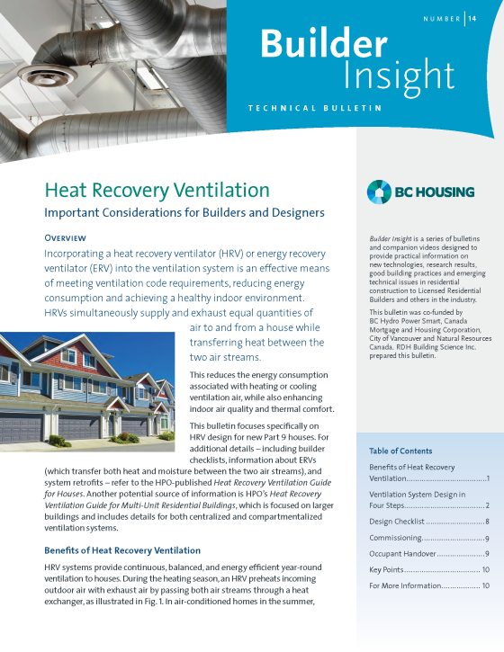 Builder Insight 14 - Heat Recovery Ventilation