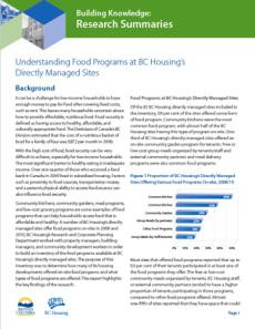 Building Knowledge: Research Summaries - Understanding Food Programs at BC Housing's Directly Managed Sites