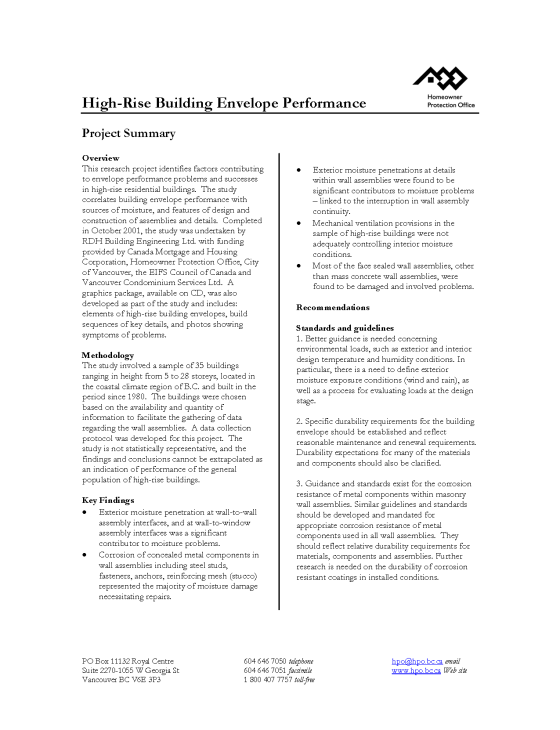 High-Rise Envelope Performance - Project Summary