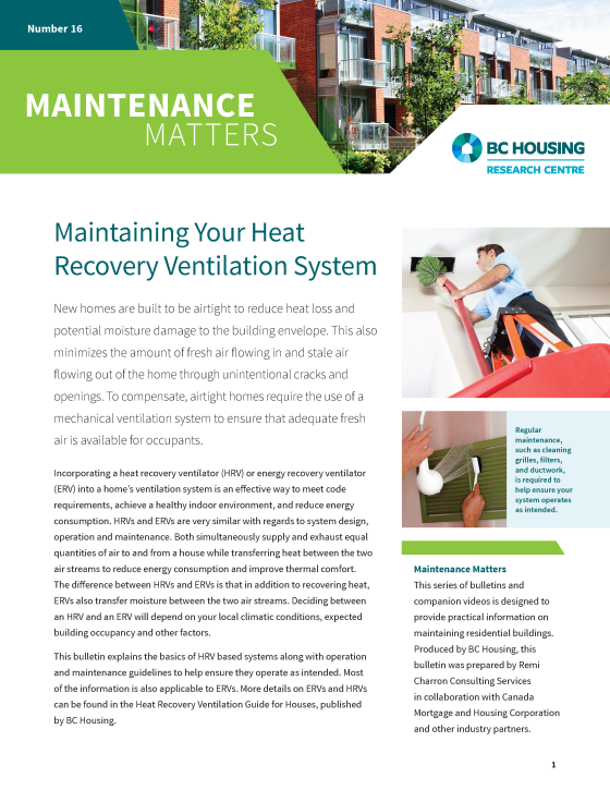 Maintenance Matters 16 - Maintaining Your Heat Recovery Ventilation System