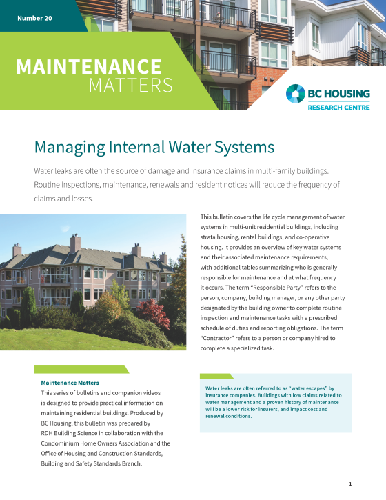 Maintenance Matters 20 - Managing Internal Water Systems