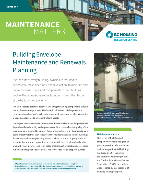 Maintenance Matters 07 - Building Envelope Maintenance and Renewals Planning