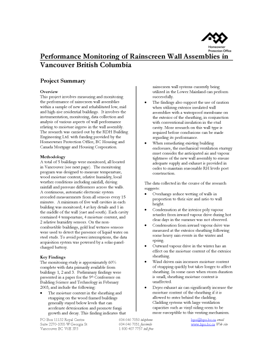 Performance Monitoring of Rainscreen Wall Assemblies